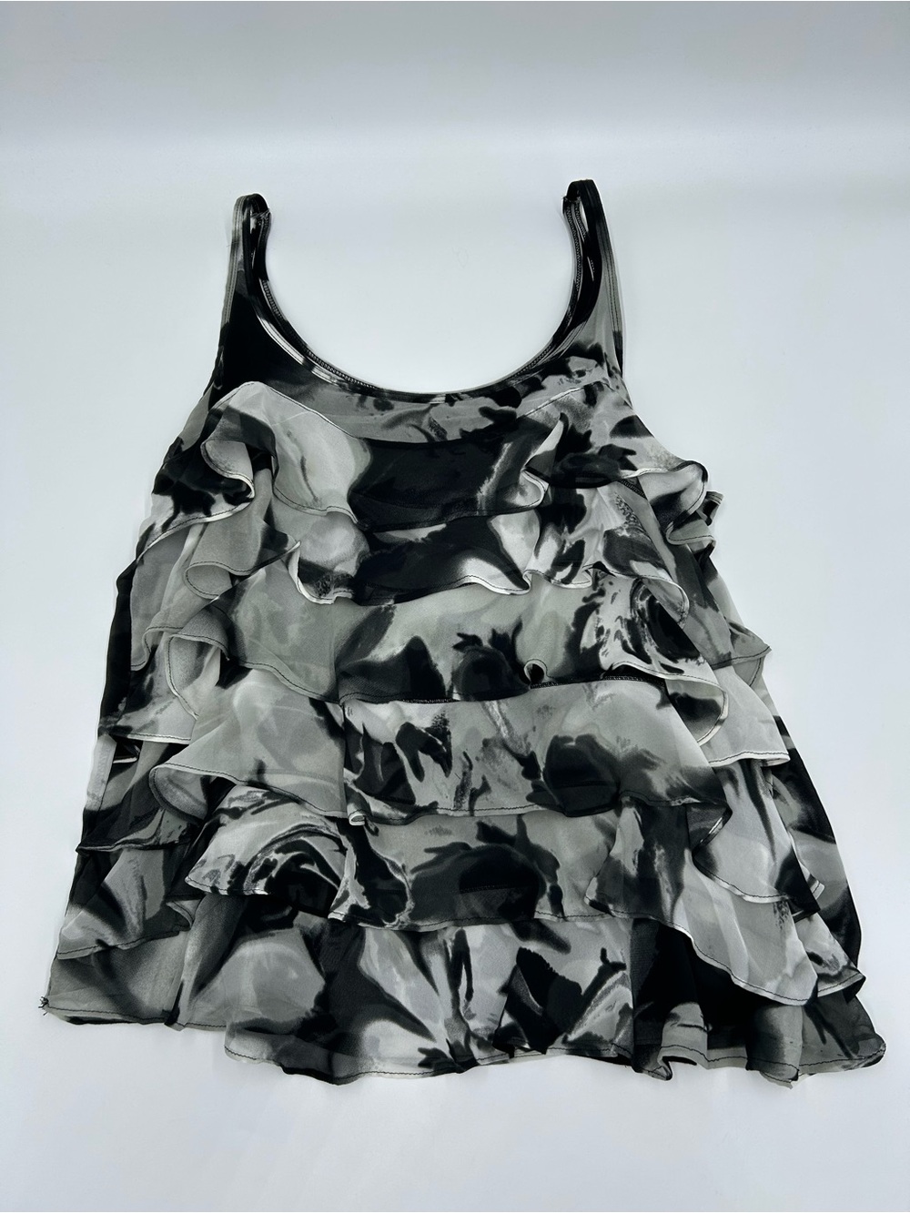 New York & Company Black & White Ruffled Camisole L
